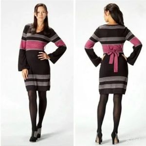 Prana Cotton blend Sydney sweater dress Black gray & Pink Sz L